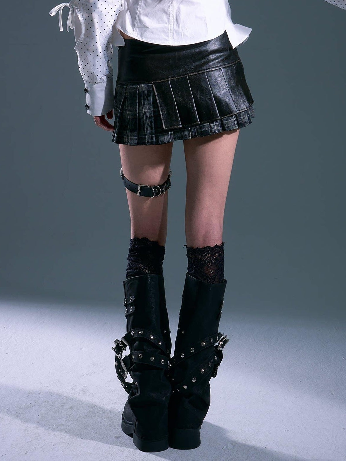 Frustration Garden Lined Distressed Pu Punk Low Waist A Line Asymmetric Buttons Black Mini Skirts