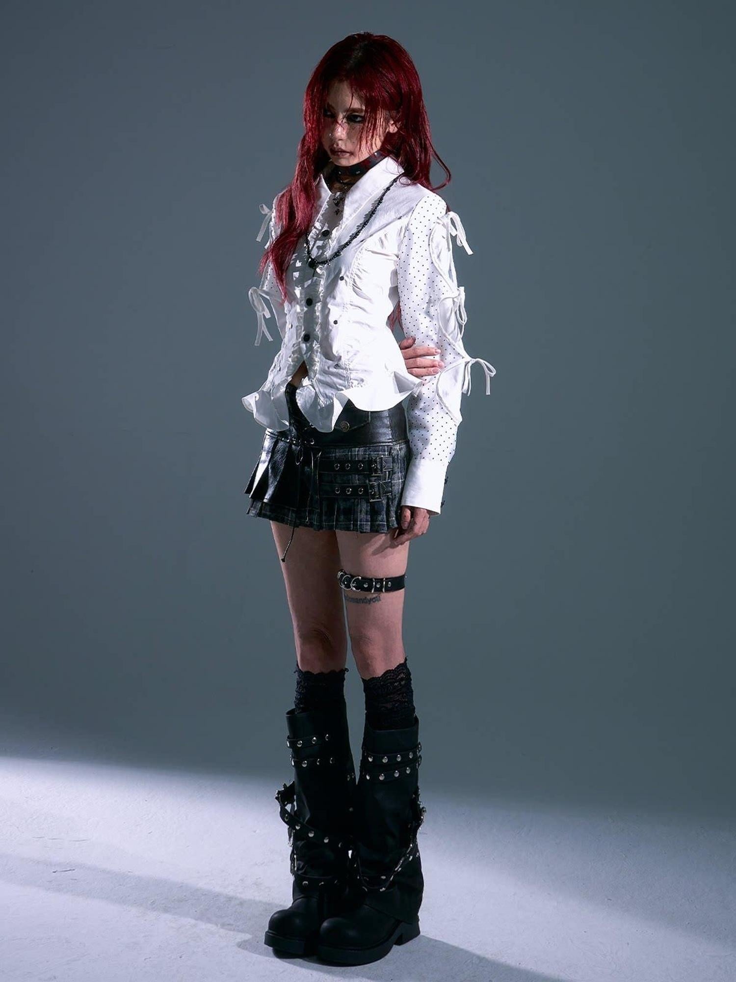 Frustration Garden Lined Distressed Pu Punk Low Waist A Line Asymmetric Buttons Black Mini Skirts