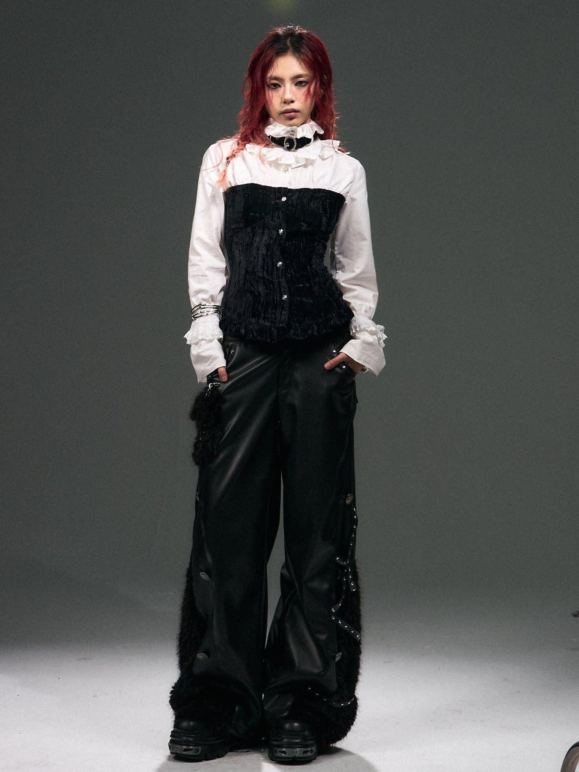 Frustration Garden Original Cotton Slim Fit Bishop Sleeve Stand Collar Button Cropped Blouses