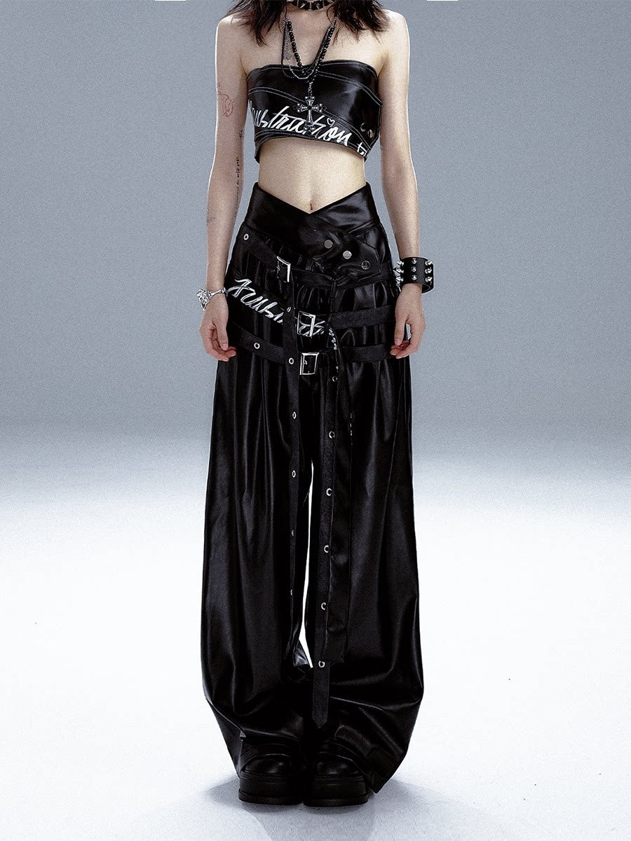 Frustration_Garden_Original_High_Waist_Belted_Wide_Leg_Printed_Pu_Black_Women_Leather_Pants_MISSTT