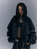 Frustration_Garden_Original_Loose_3D_Pocket_Asymmetrical_Zip_Women_Cotton_Black_Bomber_Jackets_MISSTT