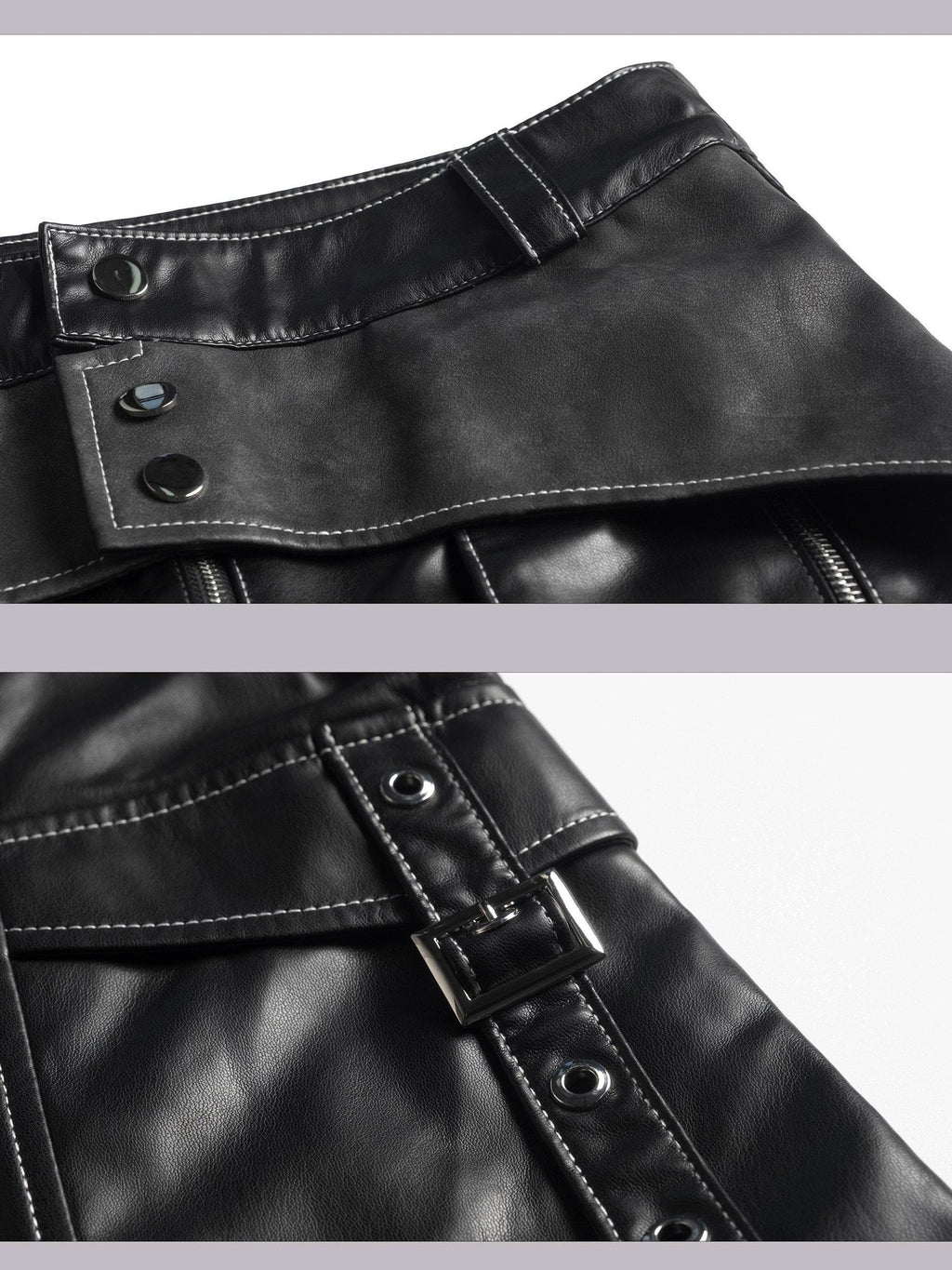 Frustration Garden Original Pu Pocket Cargo 3D Detail Natural Waist Women Black Leather Pants
