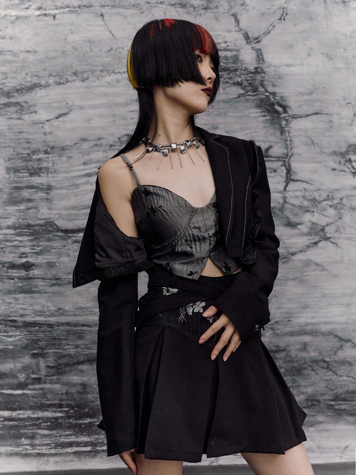 Frustration Garden Original Relaxed Blazer Collar One Button Short Polyester Cropped Jackets