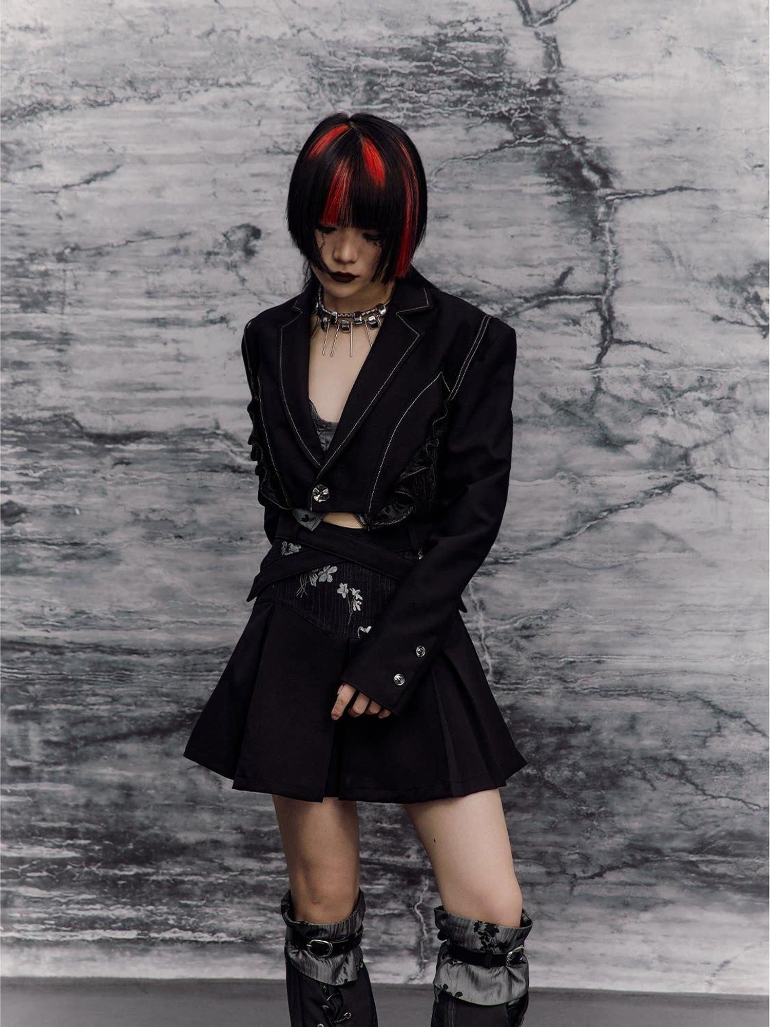 Frustration Garden Original Relaxed Blazer Collar One Button Short Polyester Cropped Jackets