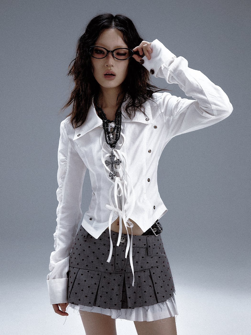 Frustration_Garden_Original_Slim_Ruched_Tie_Cutout_Cropped_Blazer_Collar_Women_White_Blouses_MISSTT