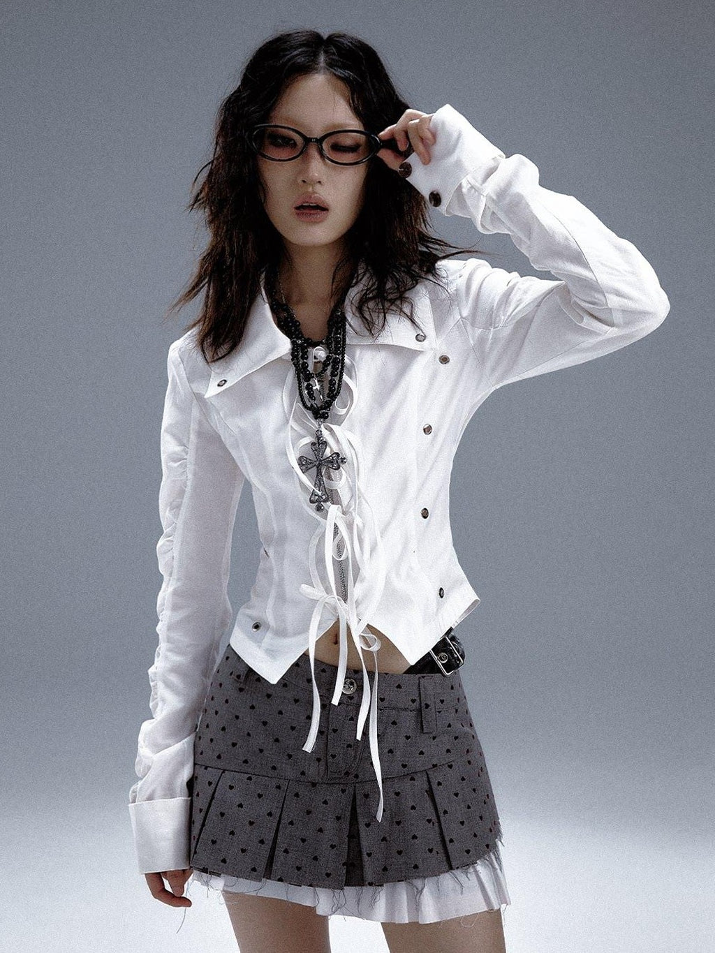 Frustration Garden Original Slim Ruched Tie Cutout Cropped Blazer Collar Women White Blouses