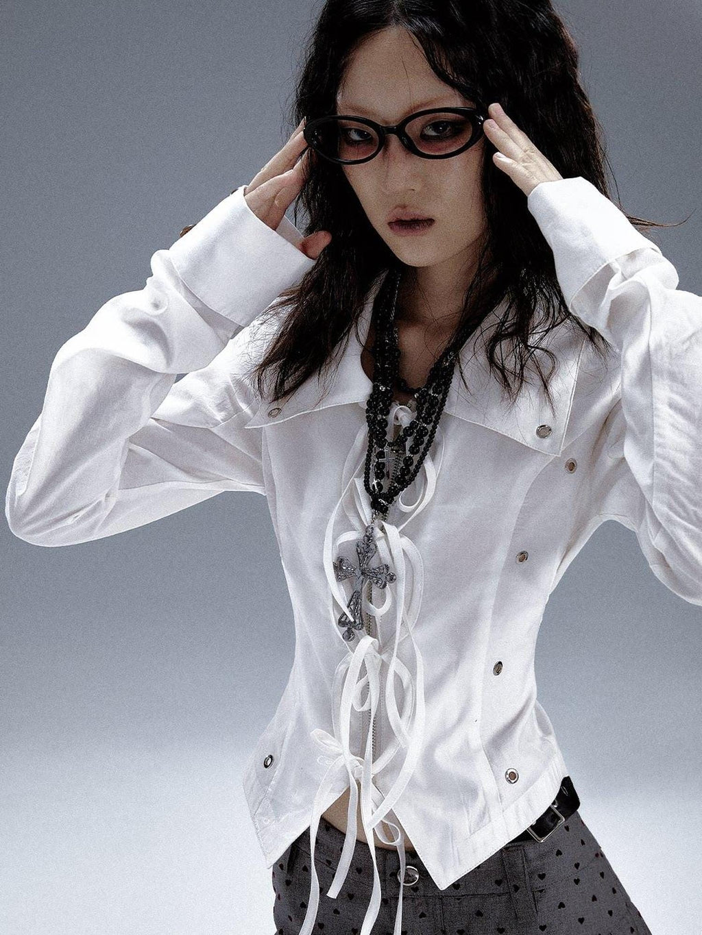 Frustration Garden Original Slim Ruched Tie Cutout Cropped Blazer Collar Women White Blouses