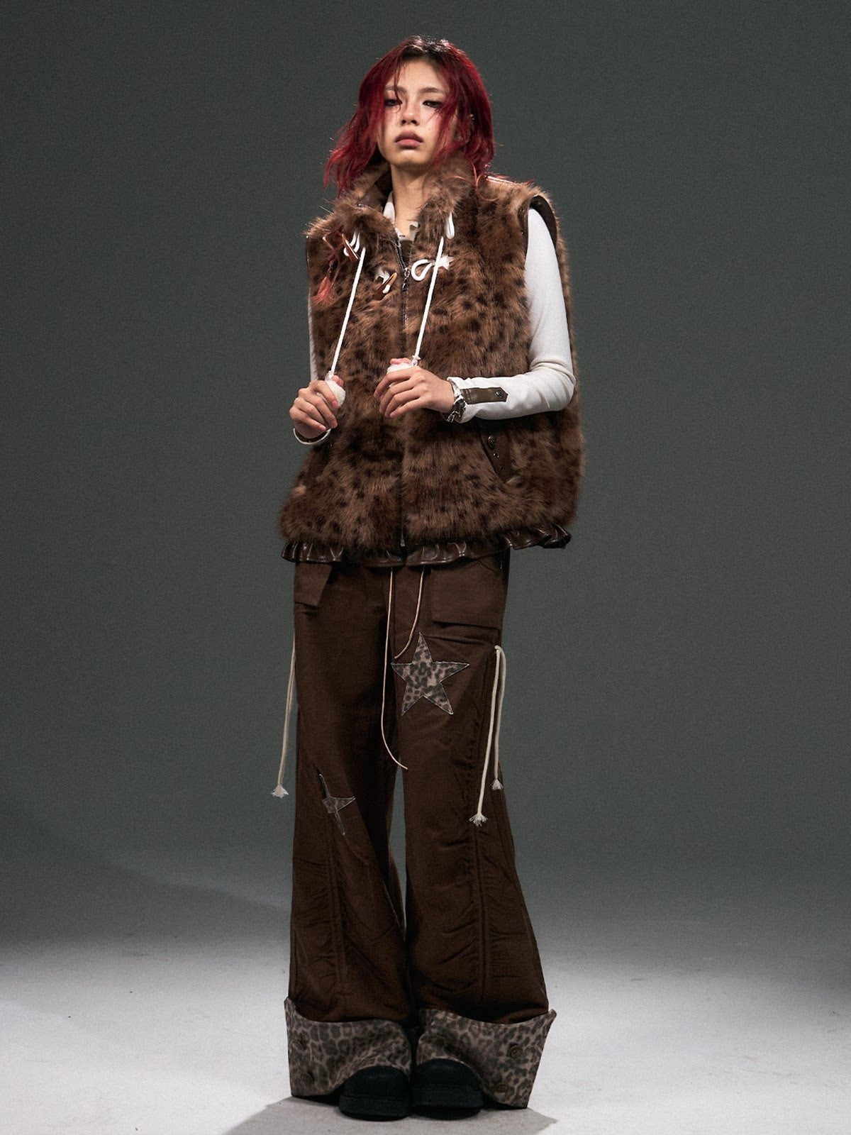 Frustration_Garden_Original_Warm_Loose_Fit_Leopard_Print_Zip_Stand_Collar_Frill_Trim_Vests_MISSTT