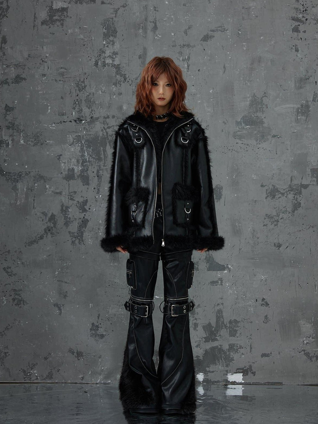 Frustration Garden Original Zipper Detail Micro Flare Natural Waist Women Pu Black Leather Pants