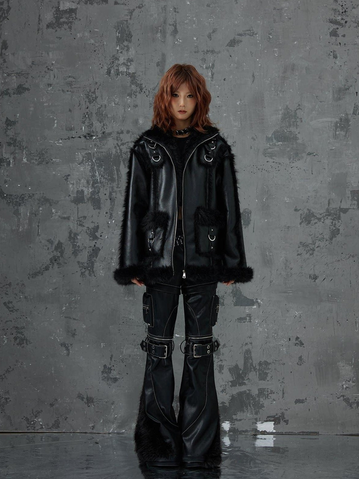 Frustration Garden Original Zipper Detail Micro Flare Natural Waist Women Pu Black Leather Pants