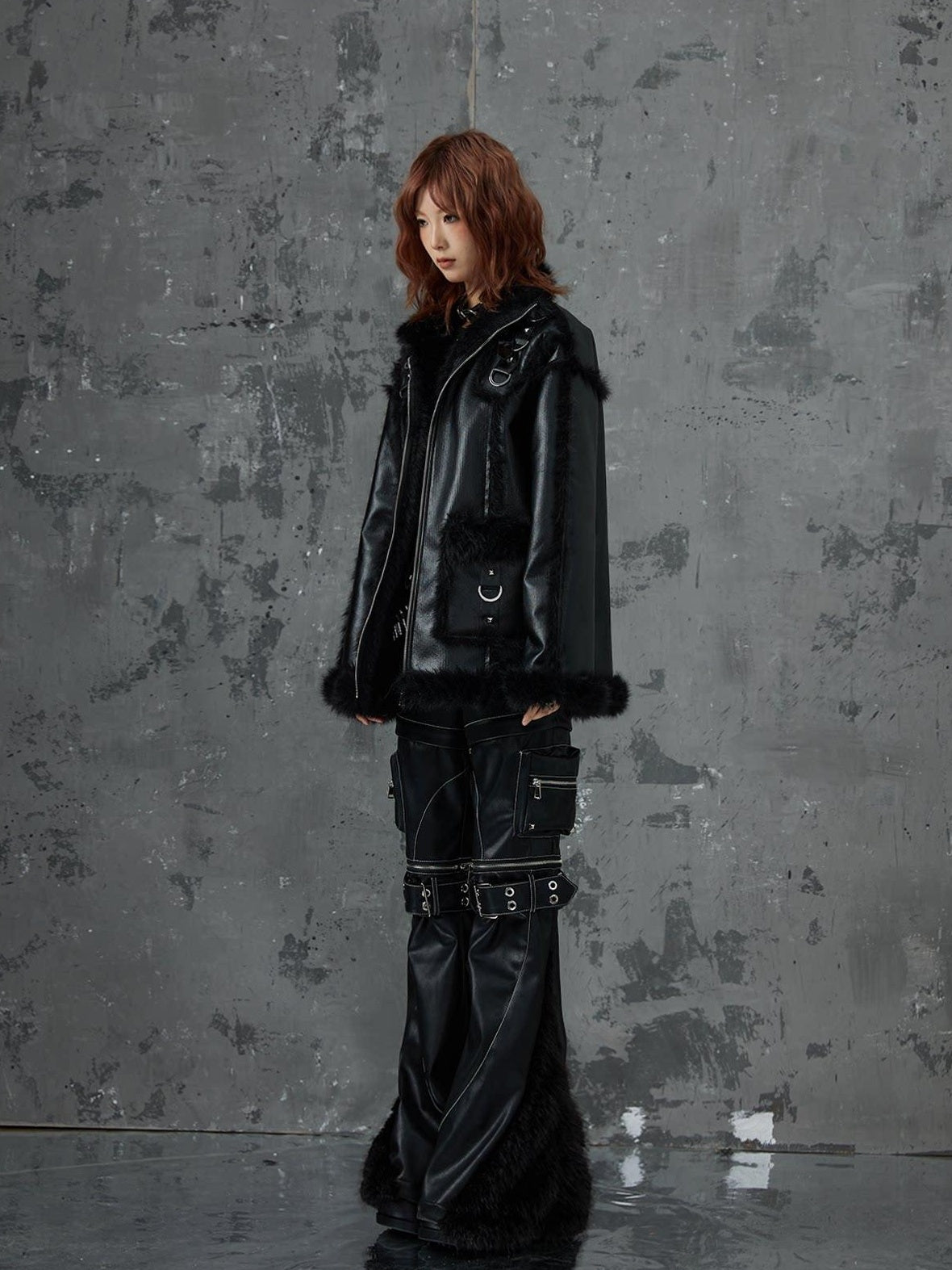 Frustration Garden Original Zipper Detail Micro Flare Natural Waist Women Pu Black Leather Pants