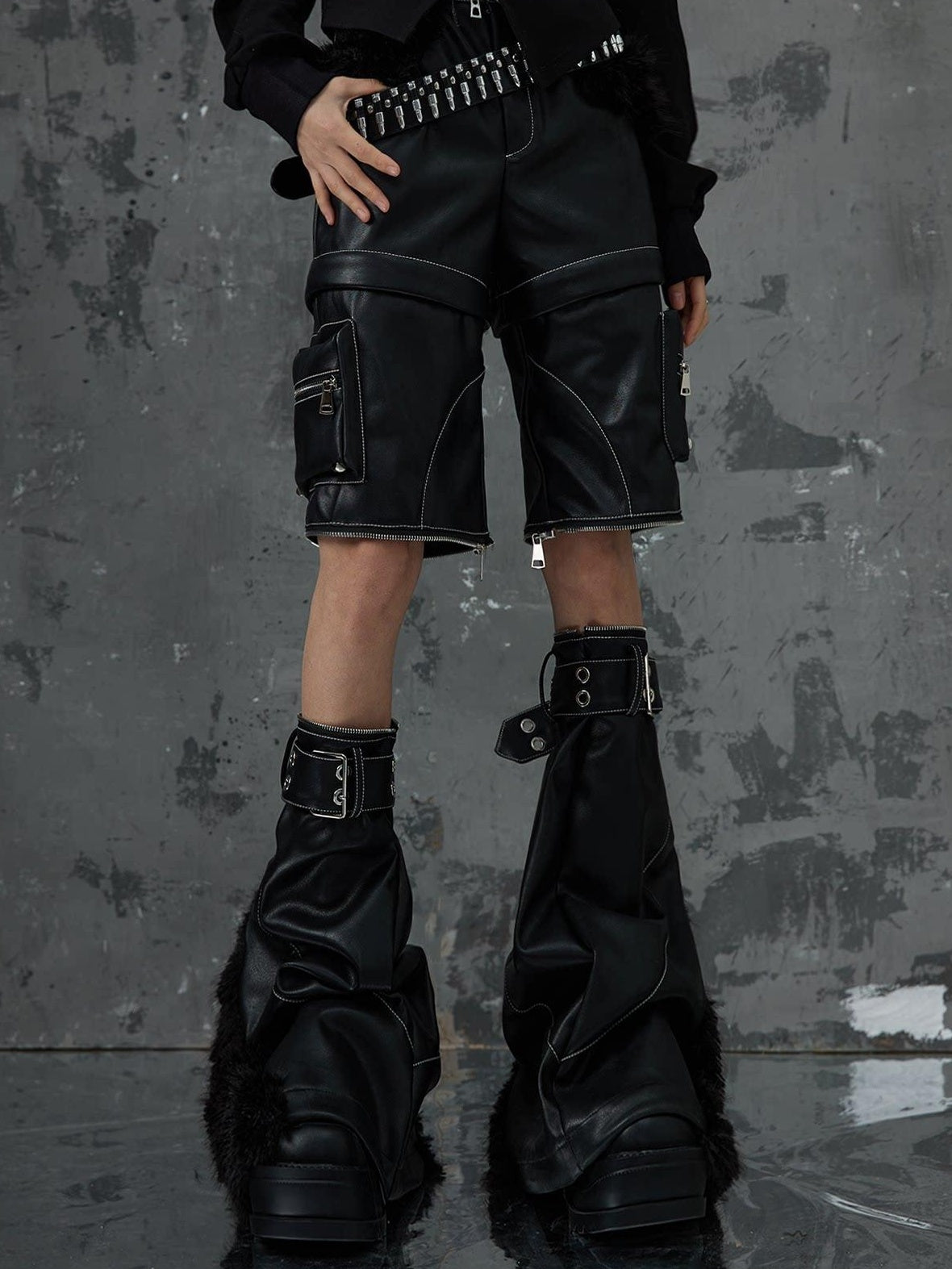 Frustration Garden Original Zipper Detail Micro Flare Natural Waist Women Pu Black Leather Pants