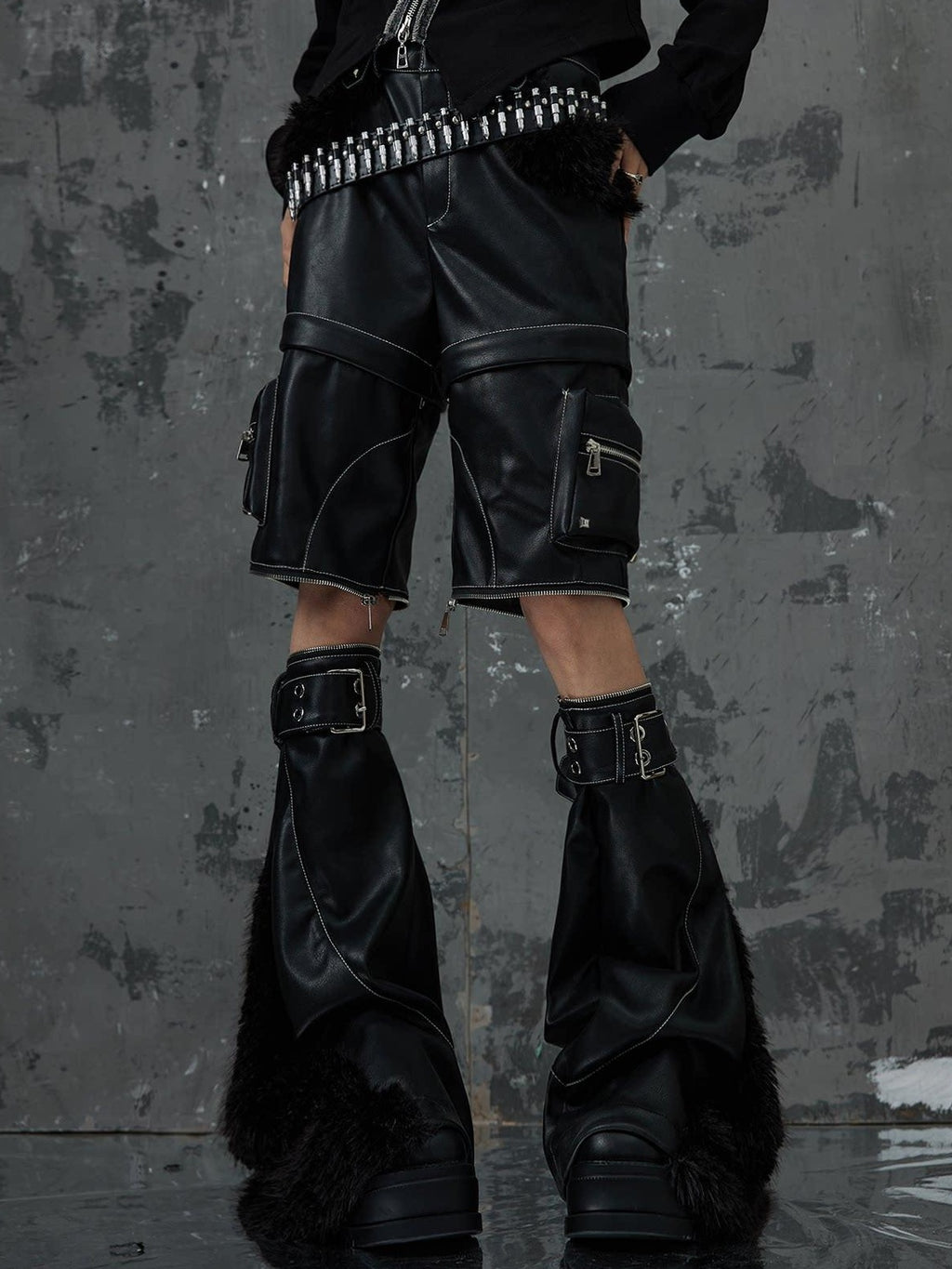 Frustration Garden Original Zipper Detail Micro Flare Natural Waist Women Pu Black Leather Pants