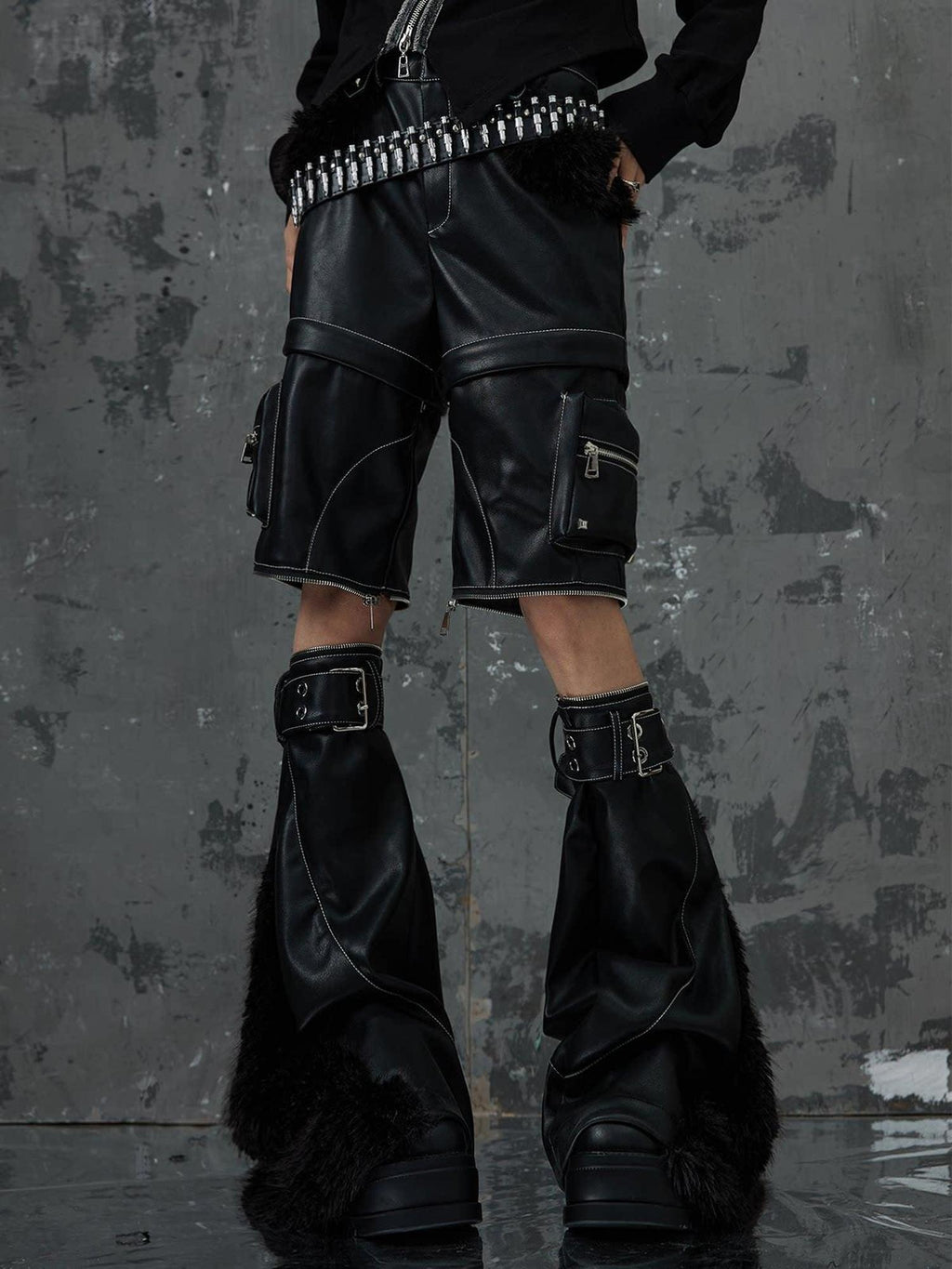 Frustration Garden Original Zipper Detail Micro Flare Natural Waist Women Pu Black Leather Pants