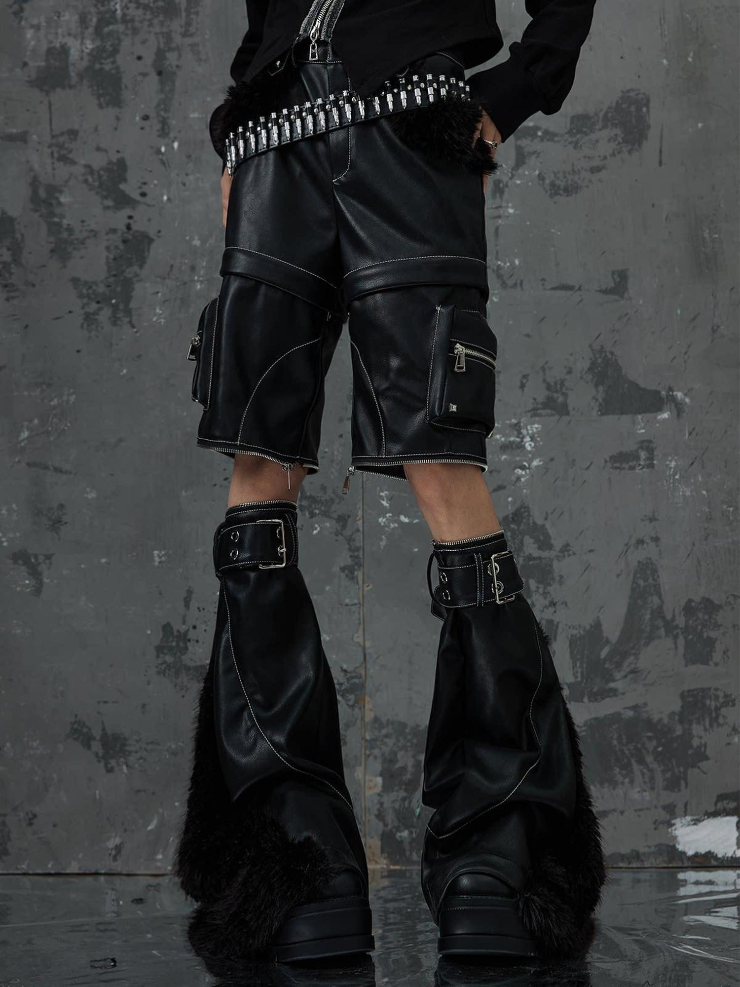 Frustration Garden Original Zipper Detail Micro Flare Natural Waist Women Pu Black Leather Pants