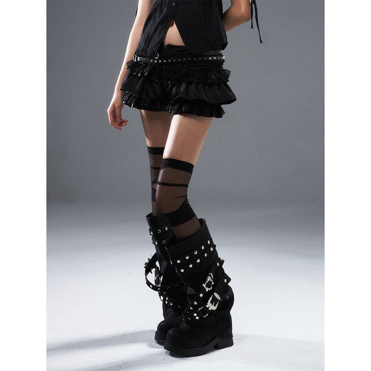 Frustration_Garden_Original_Zipper_Low_Waist_Pleated_Skort_Women_Black_Belt_Mini_Skirts_MISSTT