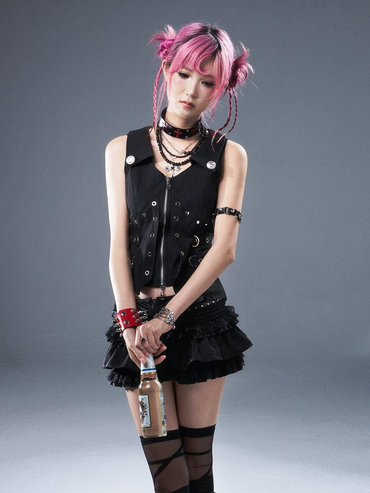 Frustration Garden Original Zipper Low Waist Pleated Skort Women Black Belt Mini Skirts