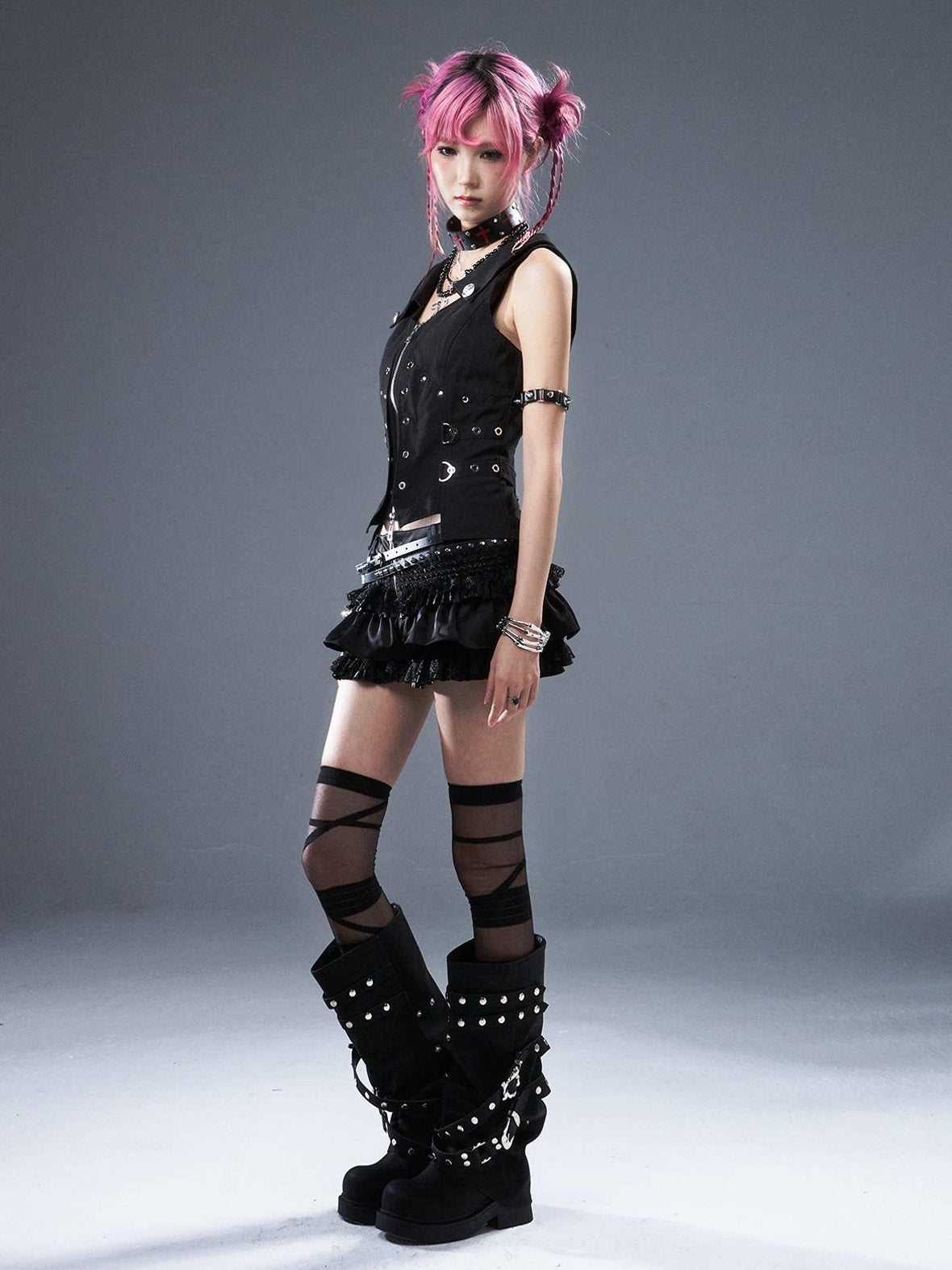 Frustration Garden Original Zipper Low Waist Pleated Skort Women Black Belt Mini Skirts