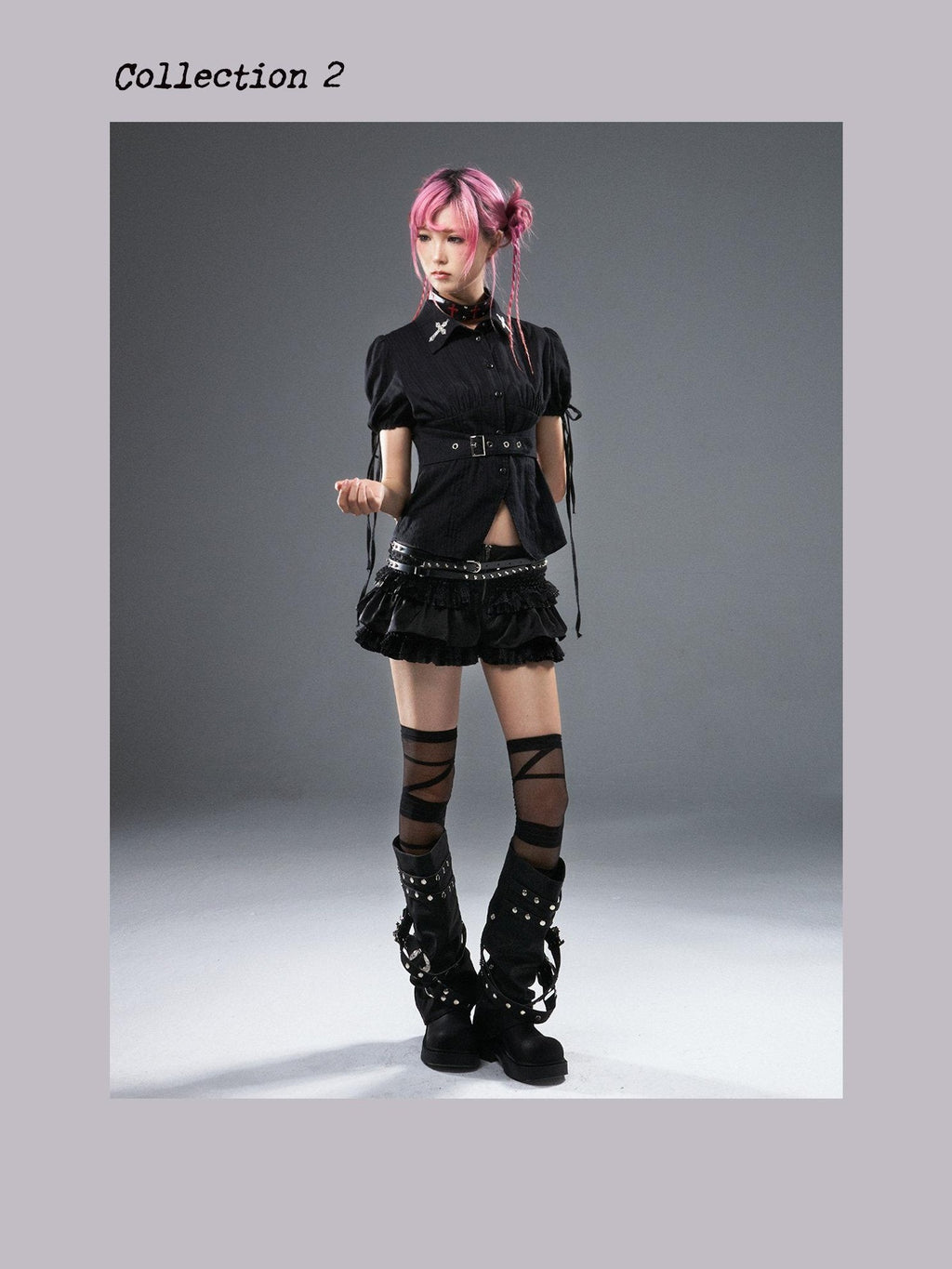 Frustration Garden Original Zipper Low Waist Pleated Skort Women Black Belt Mini Skirts