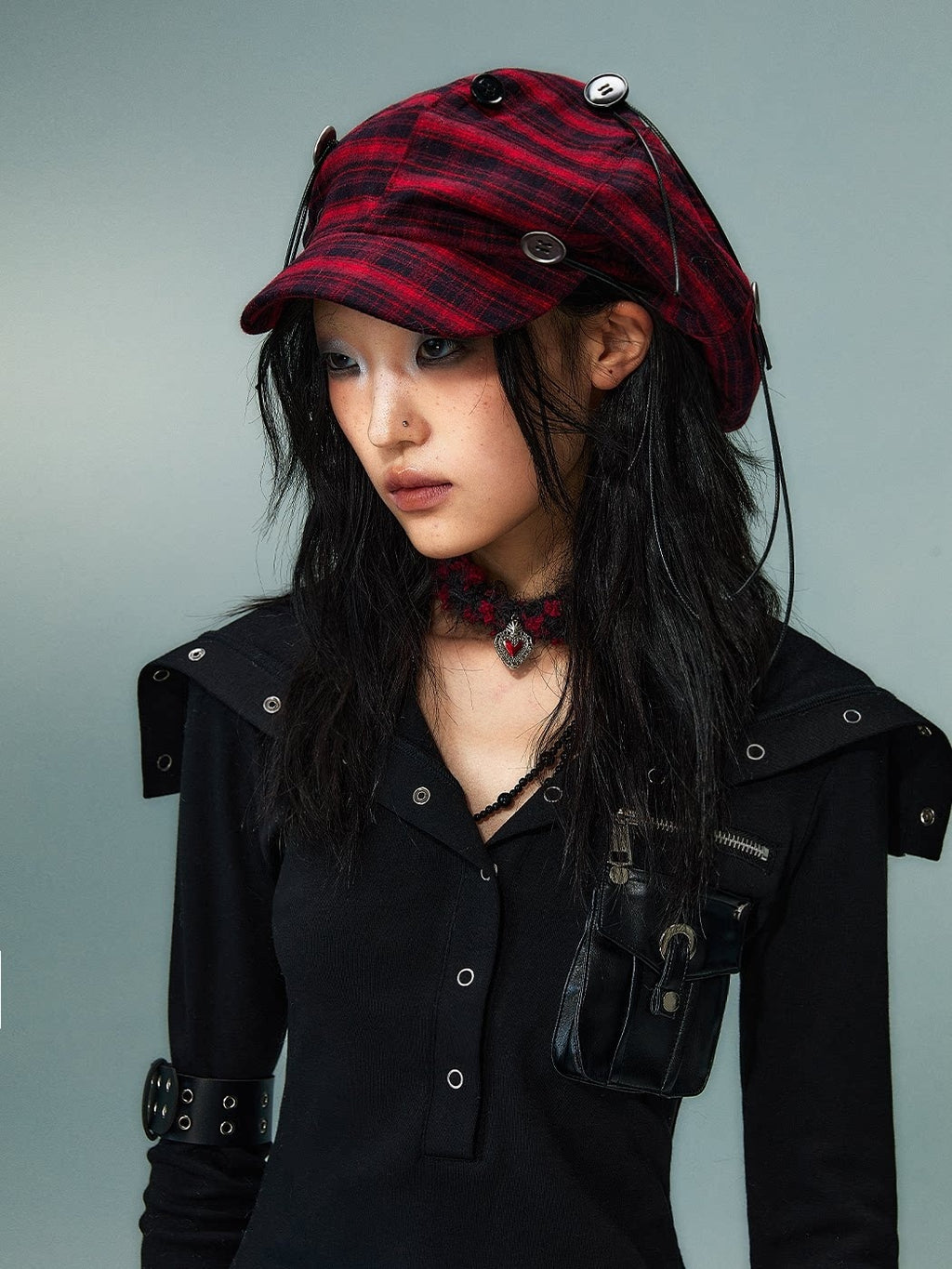 Frustration_Garden_Red_Plaid_Flat_Brim_Octagonal_Street_Style_Unisex_Casual_Shopping_Berets_MISSTT