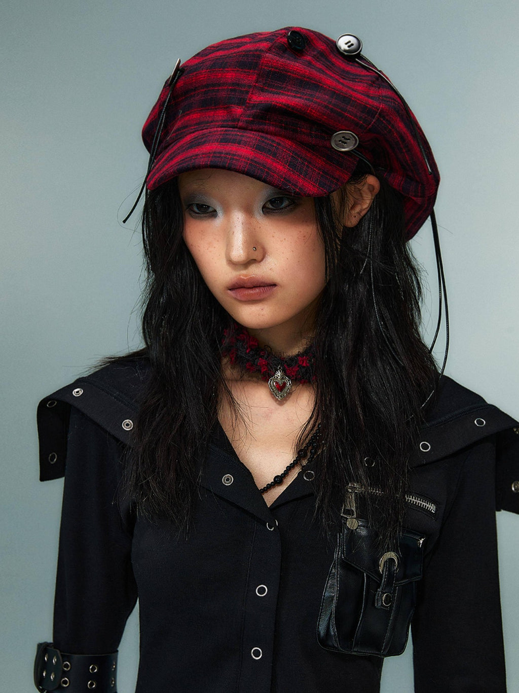 Frustration Garden Red Plaid Flat Brim Octagonal Street Style Unisex Casual Shopping Berets