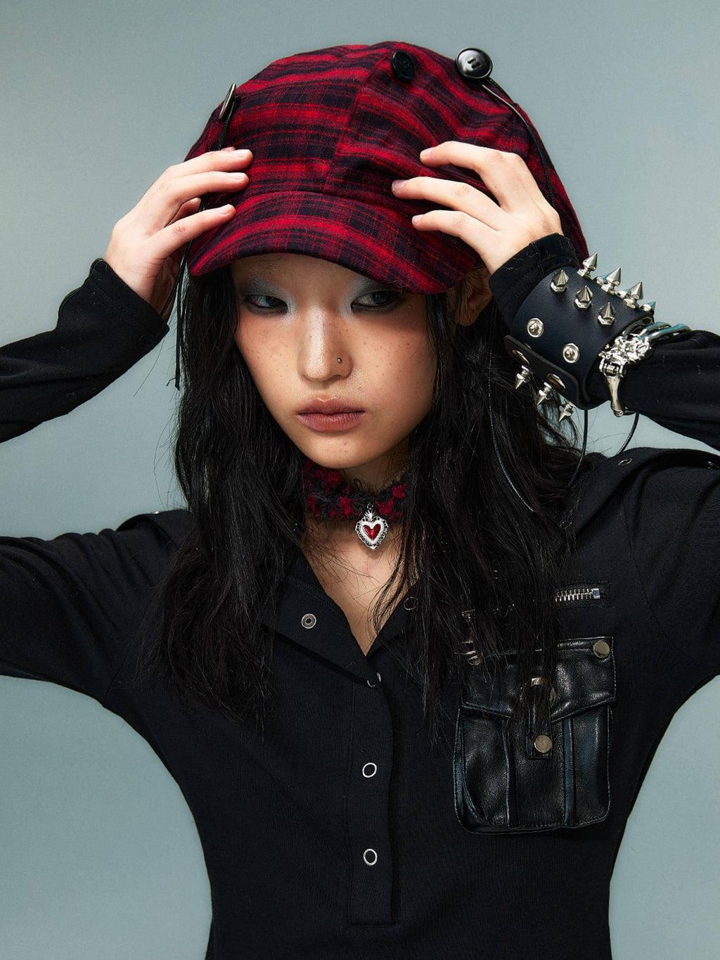 Frustration Garden Red Plaid Flat Brim Octagonal Street Style Unisex Casual Shopping Berets
