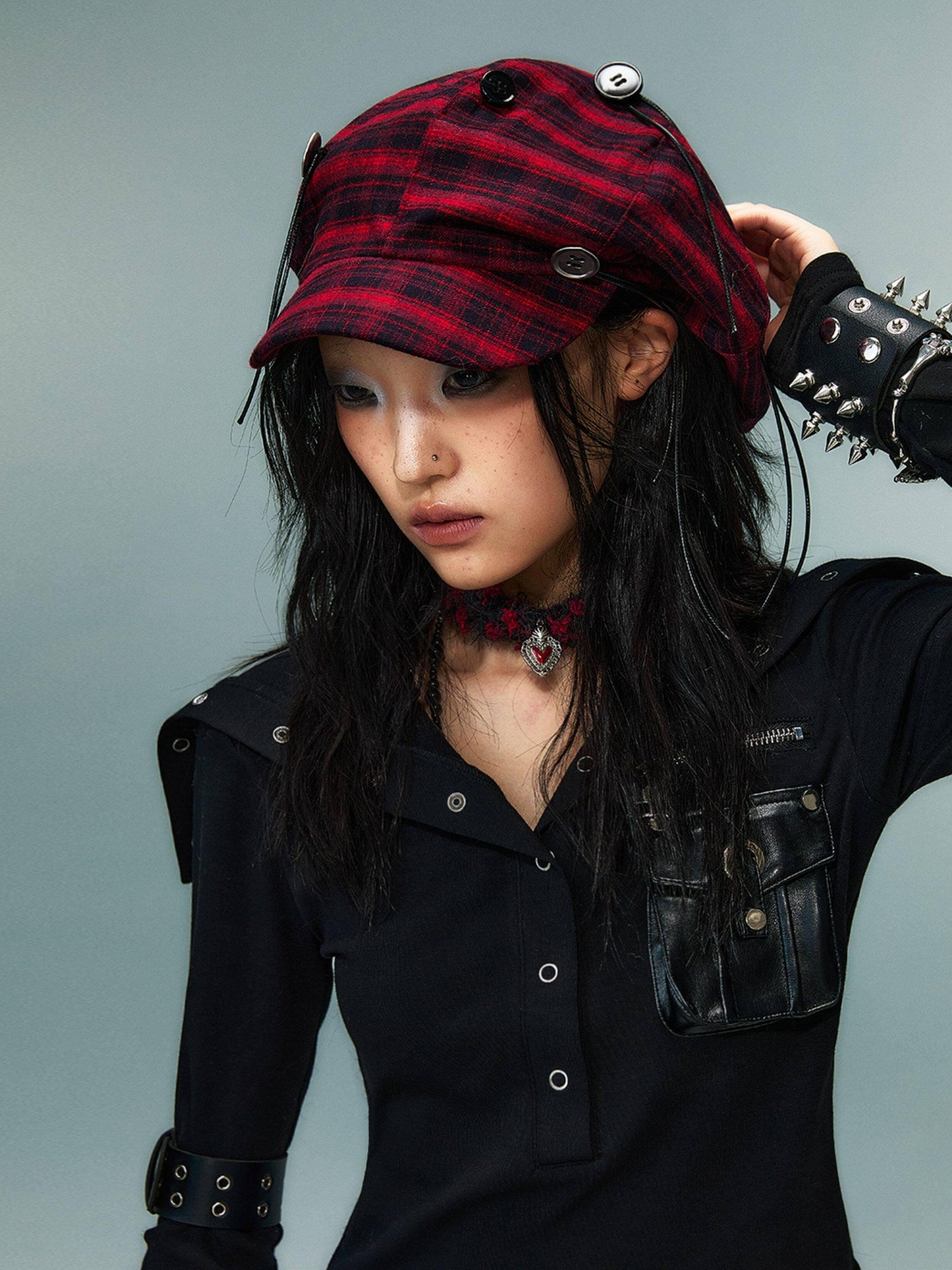 Frustration Garden Red Plaid Flat Brim Octagonal Street Style Unisex Casual Shopping Berets