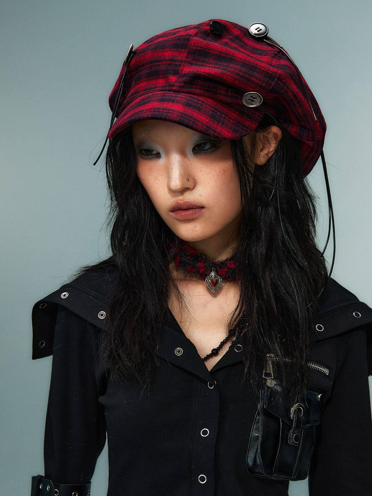 Frustration Garden Red Plaid Flat Brim Octagonal Street Style Unisex Casual Shopping Berets