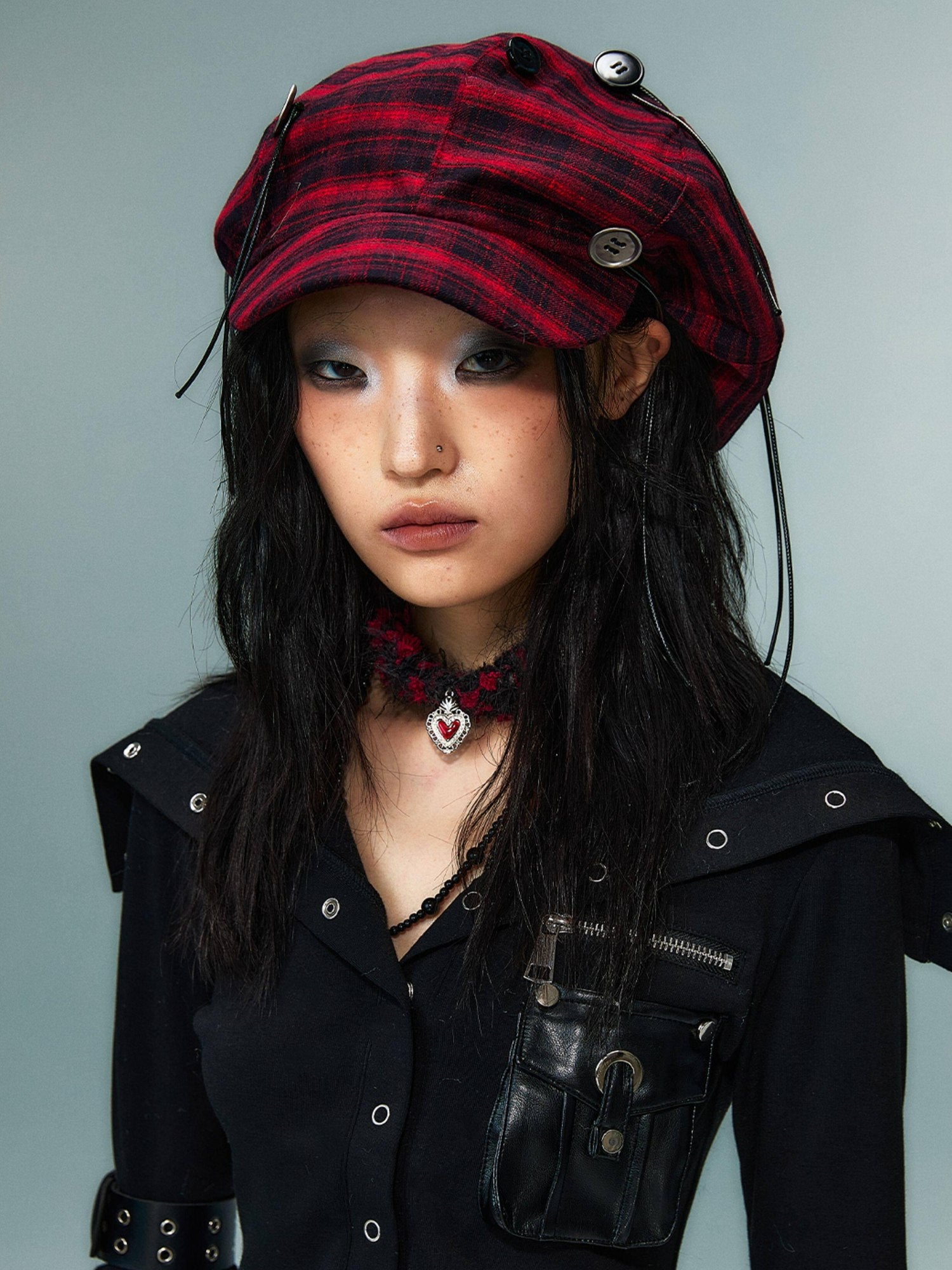 Frustration Garden Red Plaid Flat Brim Octagonal Street Style Unisex Casual Shopping Berets