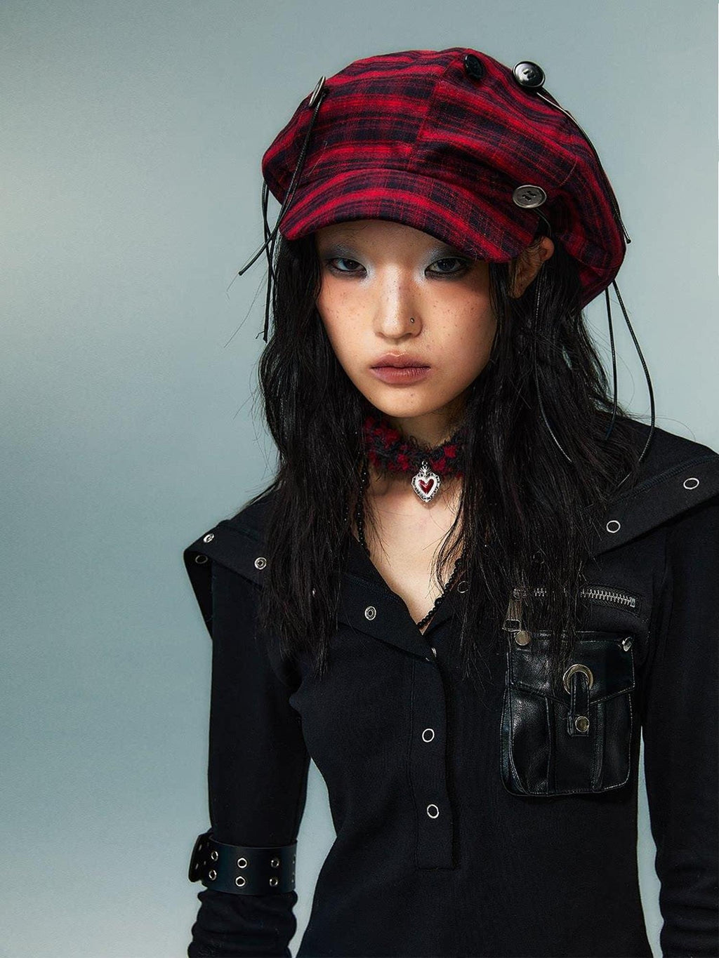 Frustration Garden Red Plaid Flat Brim Octagonal Street Style Unisex Casual Shopping Berets