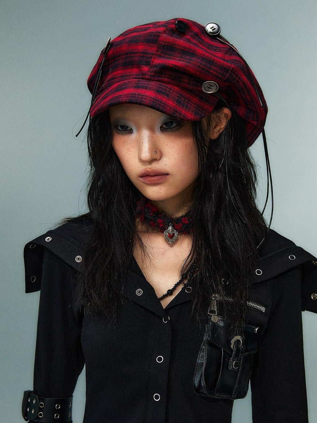 Frustration Garden Red Plaid Flat Brim Octagonal Street Style Unisex Casual Shopping Berets
