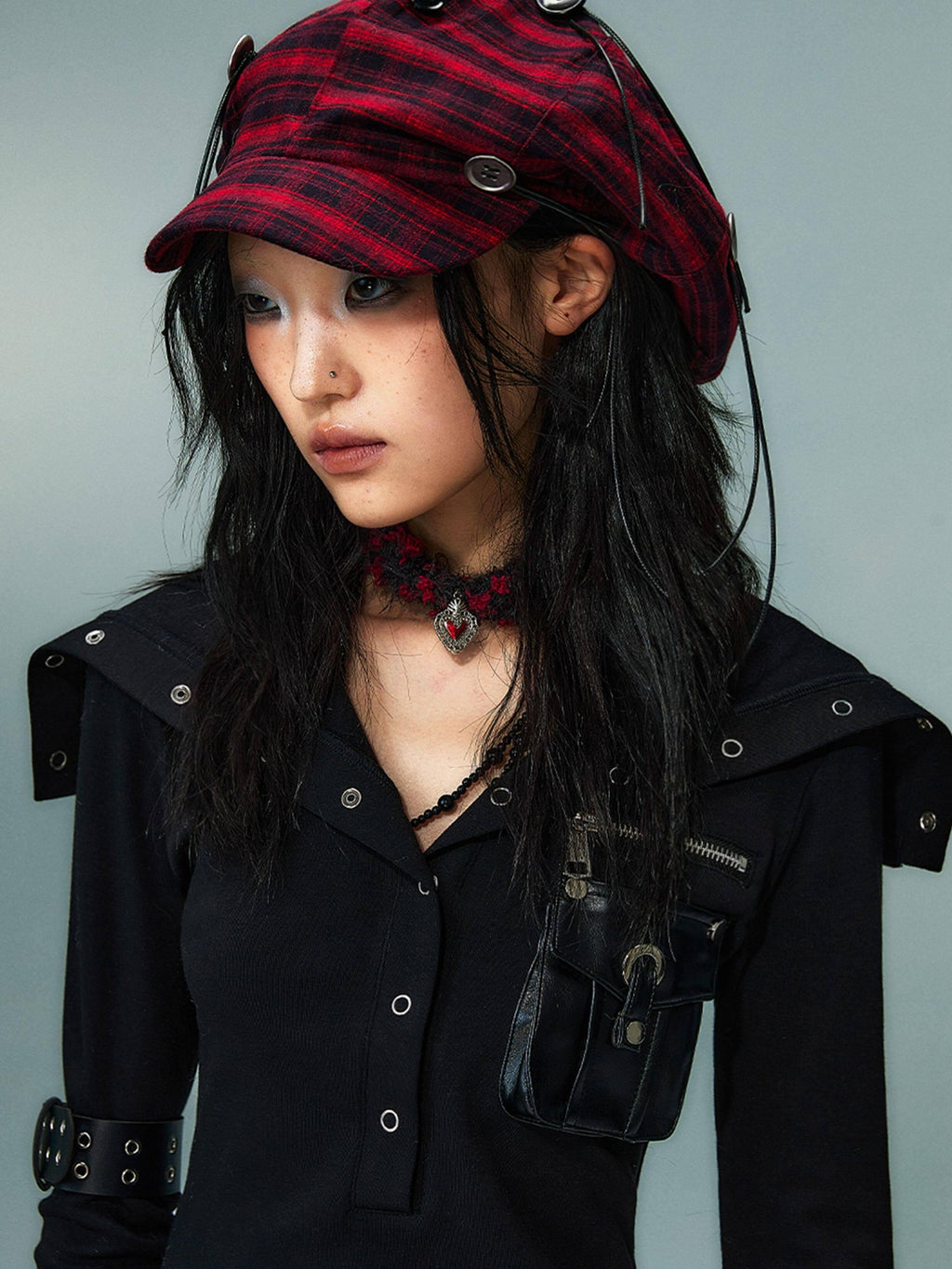 Frustration Garden Red Plaid Flat Brim Octagonal Street Style Unisex Casual Shopping Berets