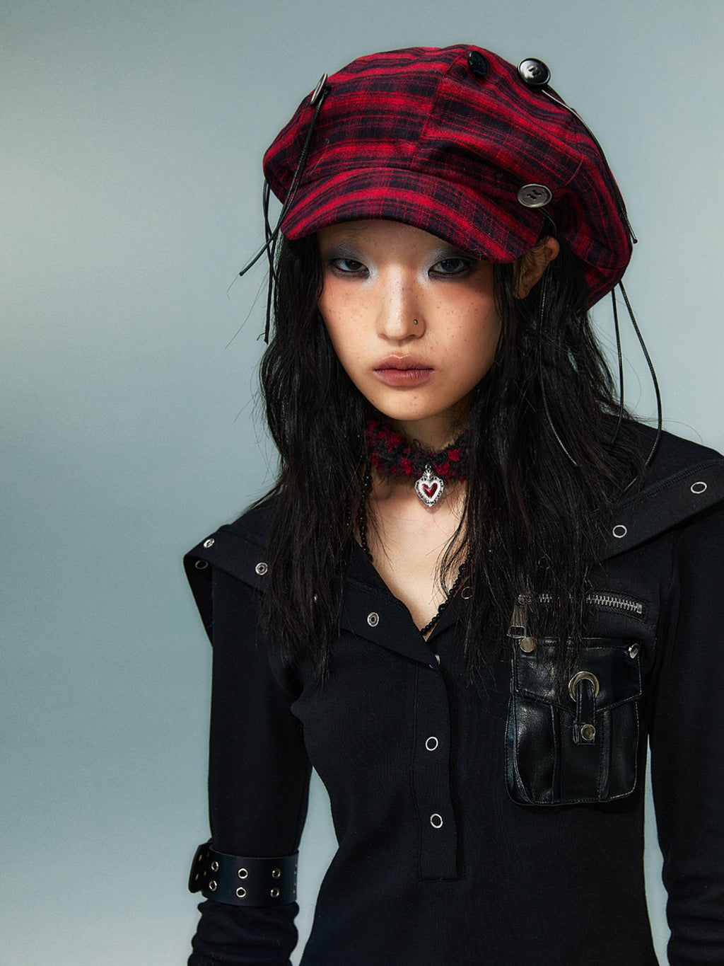 Frustration Garden Red Plaid Flat Brim Octagonal Street Style Unisex Casual Shopping Berets