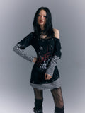 Frustration_Garden_Ruching_Cinched_Waist_Street_Cotton_Long_Sleeve_Bardot_Tee_Casual_Mini_Dresses_MISSTT