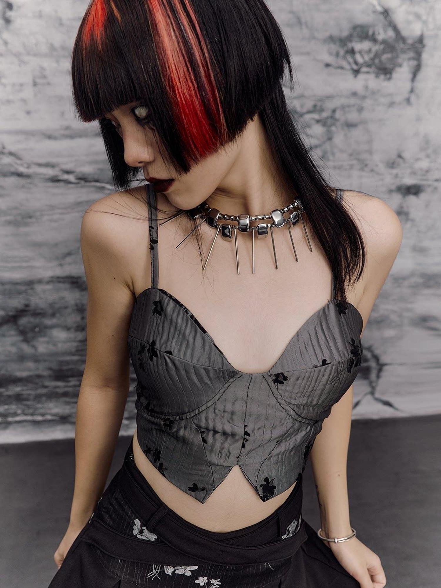 Frustration Garden Silver Original Design Slim Fit Spaghetti Strap Polyester Cropped Camisoles