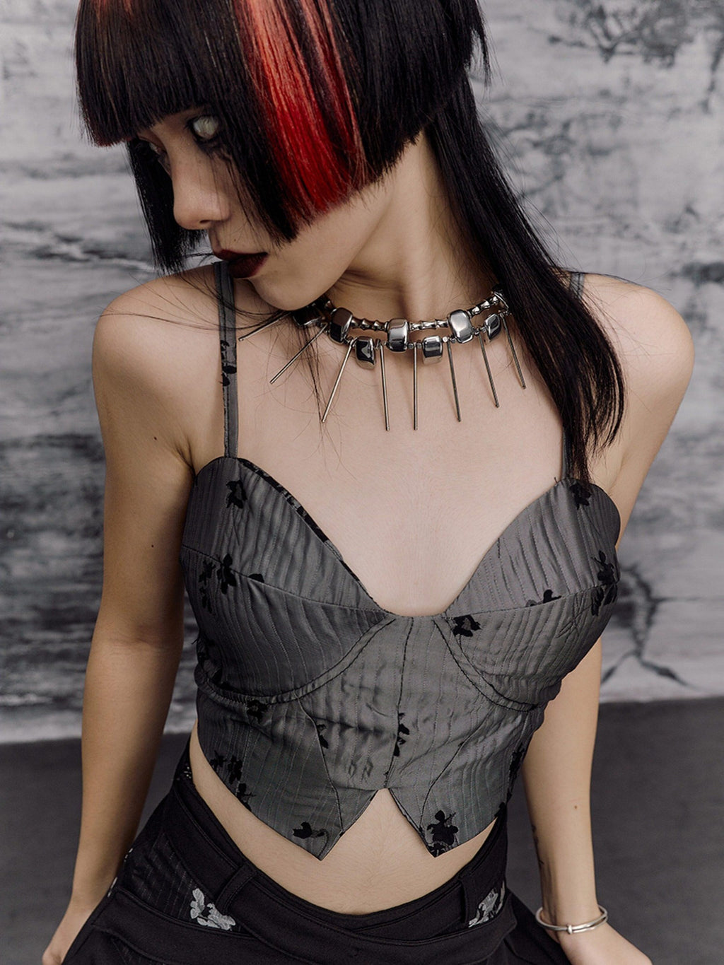 Frustration Garden Silver Original Design Slim Fit Spaghetti Strap Polyester Cropped Camisoles