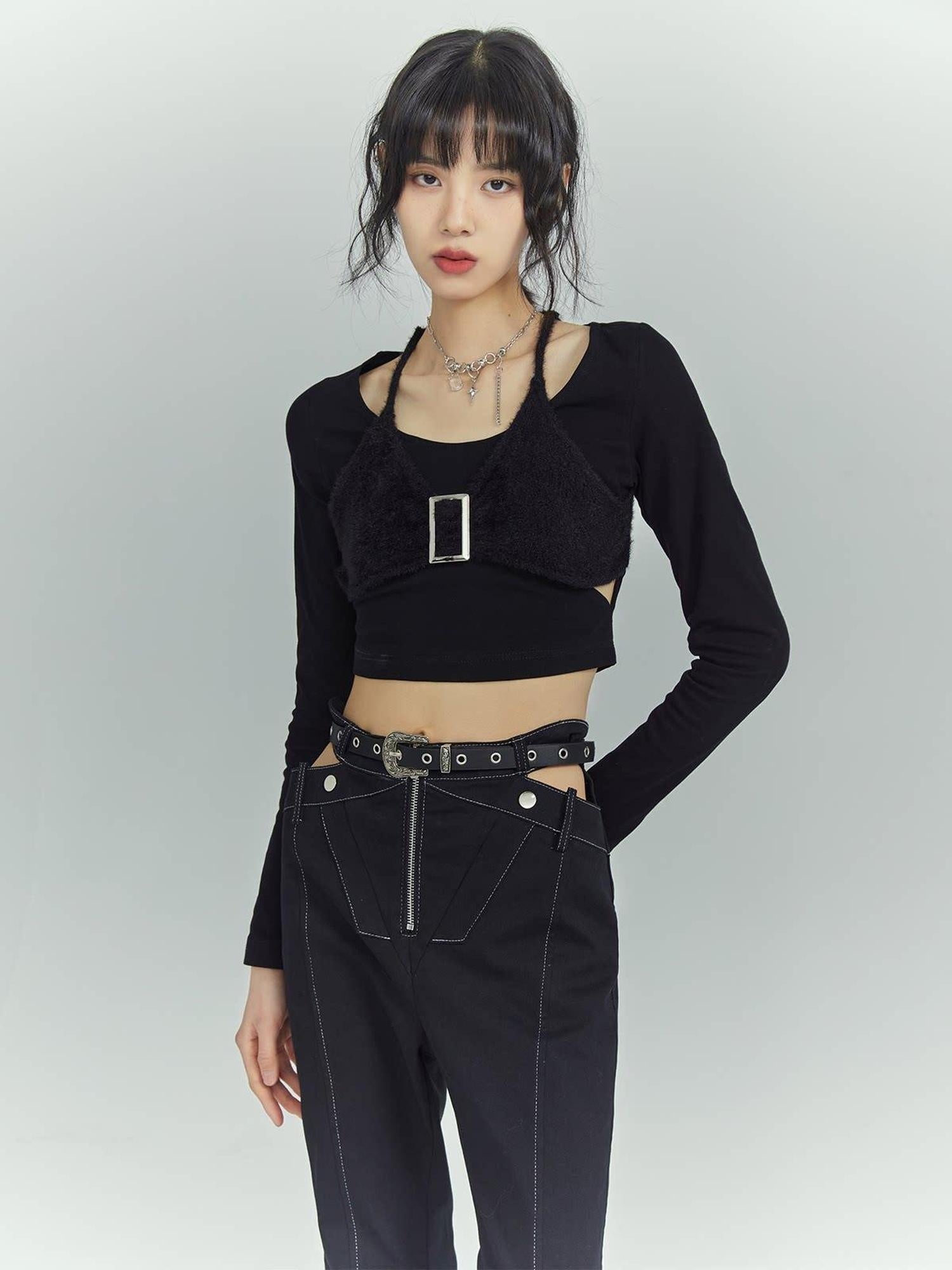 Frustration Garden Slim Cropped Minimalist Commuter Black Pullover Sizes S M L Long Sleeve T-Shirts