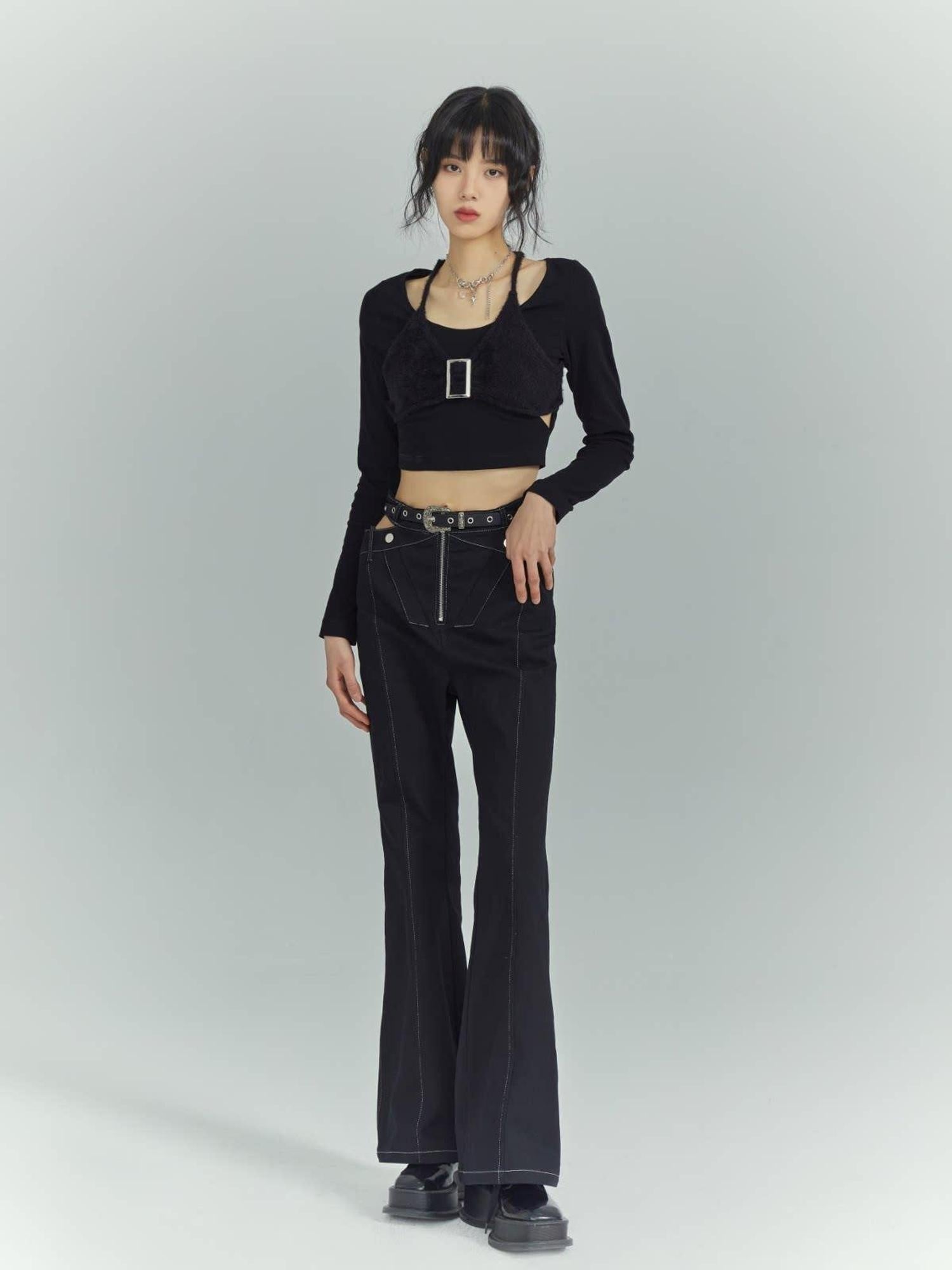 Frustration Garden Slim Cropped Minimalist Commuter Black Pullover Sizes S M L Long Sleeve T-Shirts