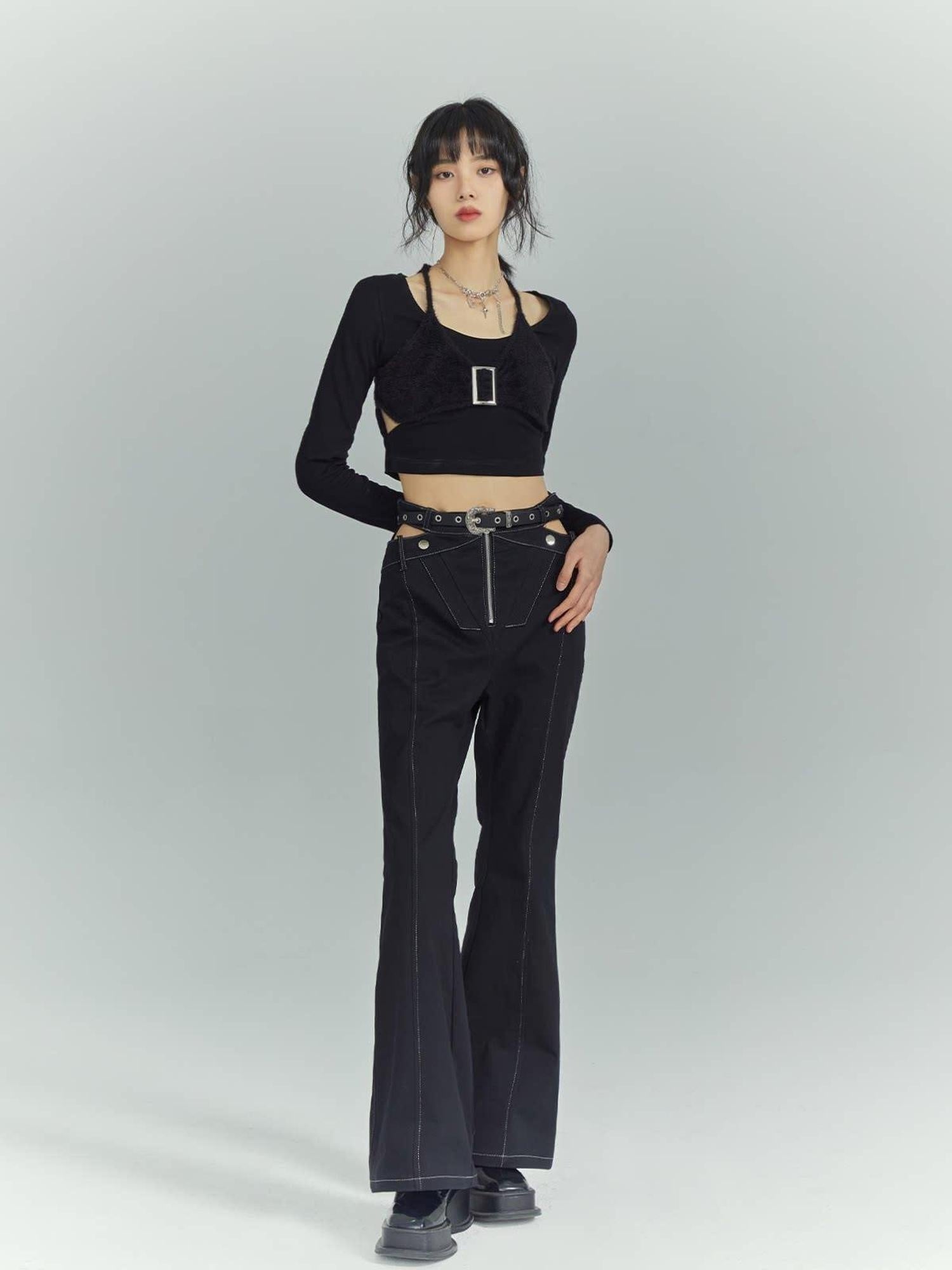 Frustration Garden Slim Cropped Minimalist Commuter Black Pullover Sizes S M L Long Sleeve T-Shirts