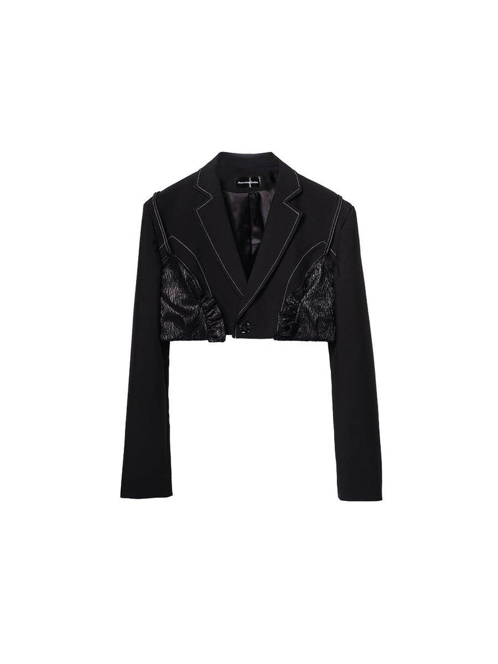 Frustration Garden Slim Unique Notched Lapel Black Button Longsleeve Stretch Blend Cropped Jackets