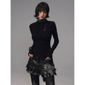 Frustration_Garden_Soft_Warm_Slim_Studded_Cinched_Waist_Mock_Neck_Women_Solid_Long_Sleeve_T-Shirts_MISSTT