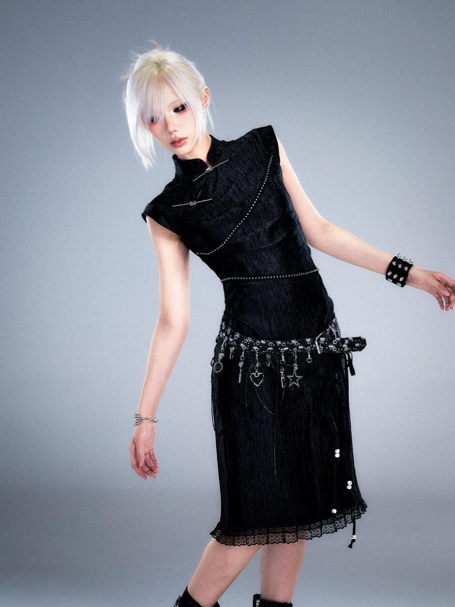 Frustration Garden Sparkling Sequin Accent Slim Single Loop Unisex Fashion Waist Black Gray Belts