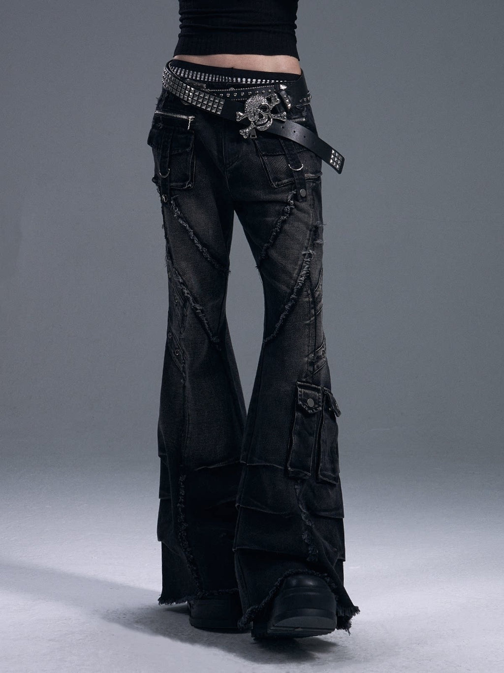 Frustration_Garden_Street_Washed_Low_Rise_Slim_Fit_Women_Dark_Grey_Denim_Button_Fly_Flare_Jeans_MISSTT