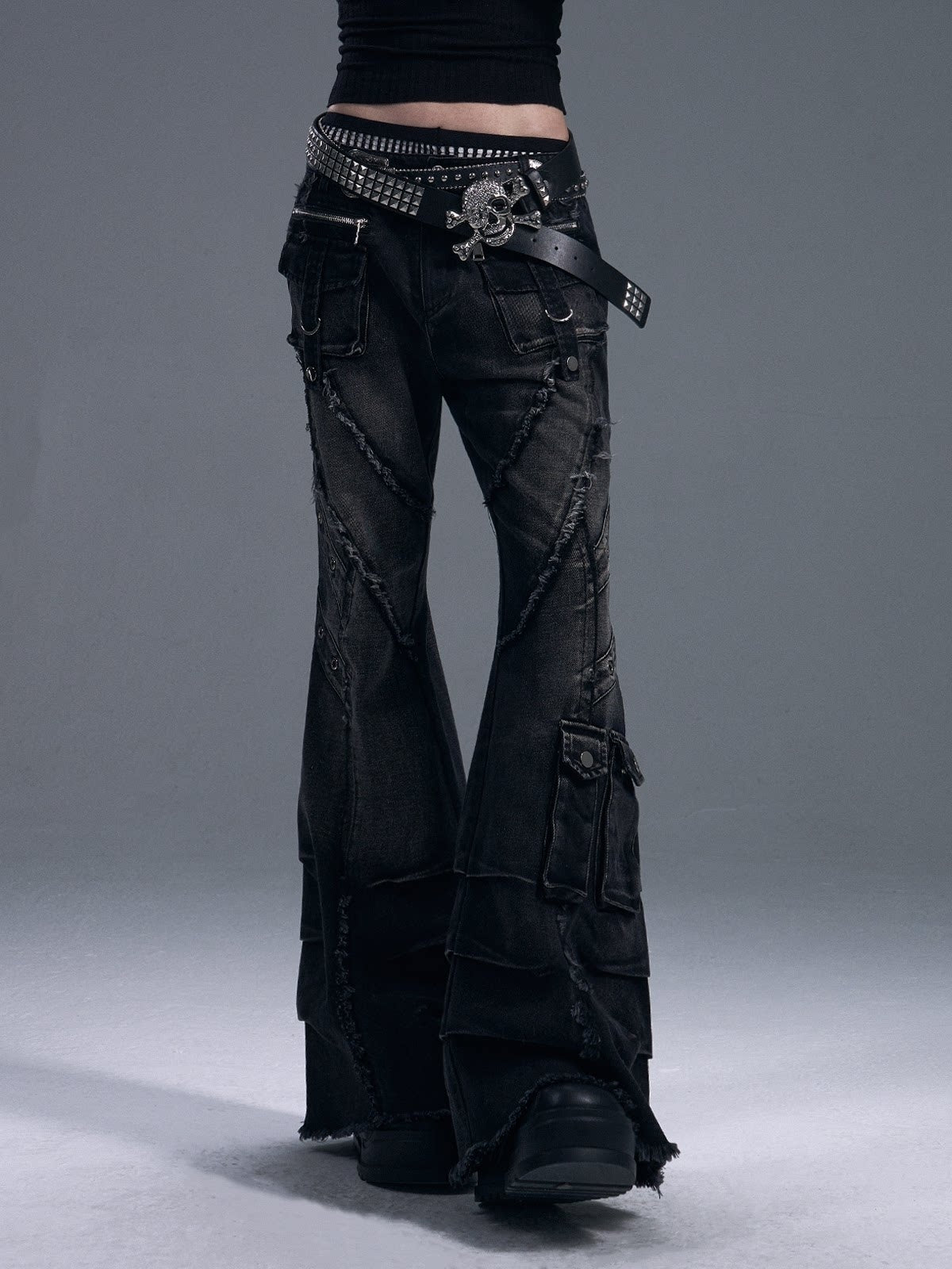 Frustration_Garden_Street_Washed_Low_Rise_Slim_Fit_Women_Dark_Grey_Denim_Button_Fly_Flare_Jeans_MISSTT