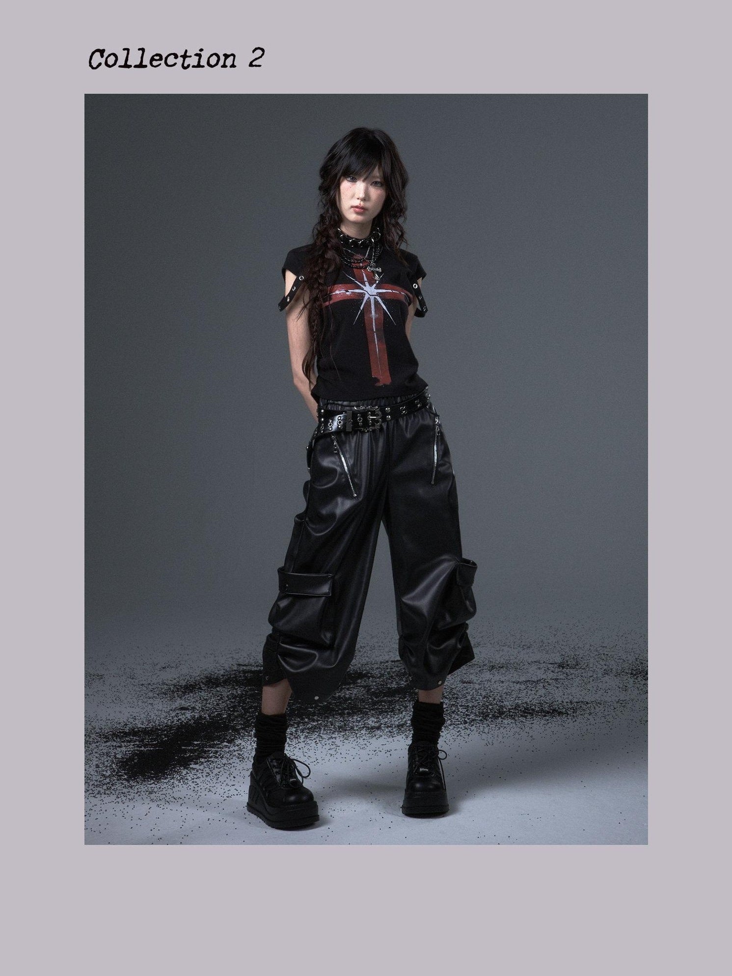Frustration Garden Stretch Cotton Slim Fit Punk Drawstring Cross Print Women Short Sleeve T-Shirts