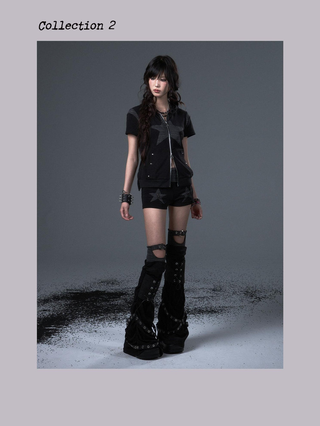 Frustration Garden Studded Patchwork Hooded Edgy For Women Striped Star Short Sleeve T-Shirts