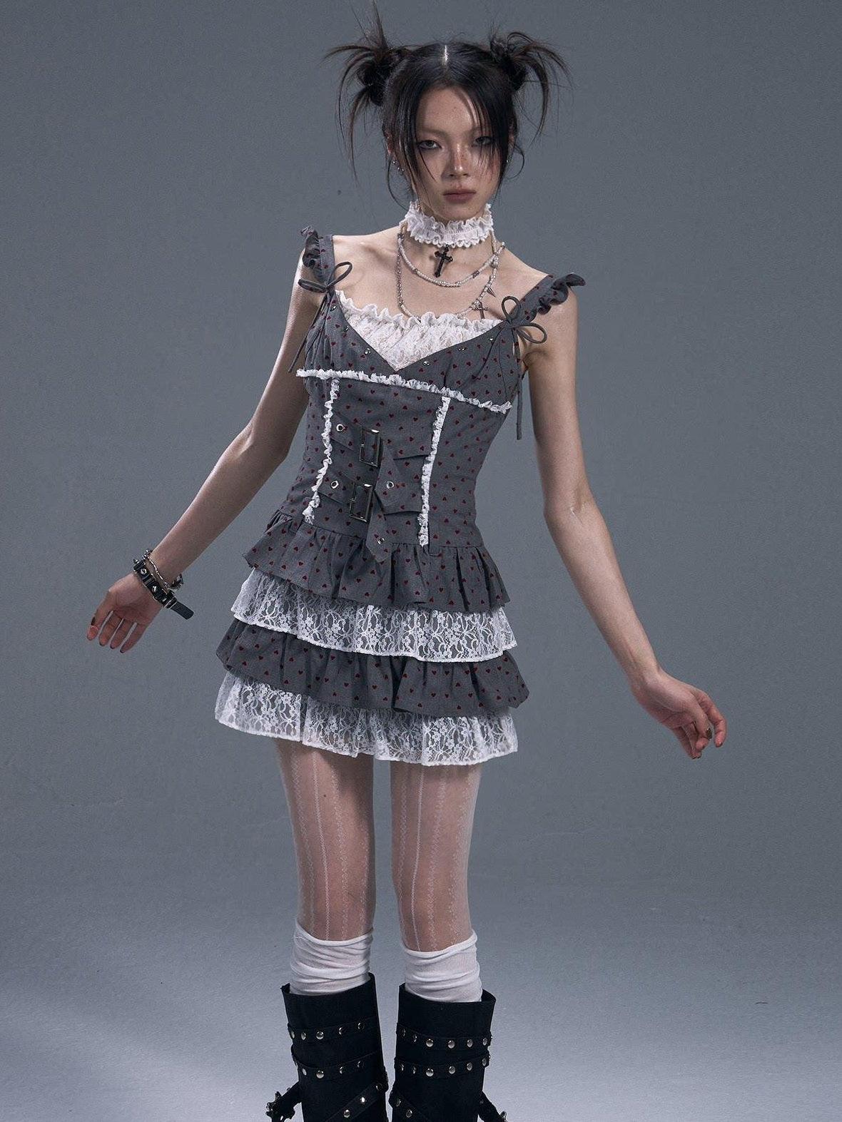 Frustration Garden Sweet Lace Tiered Aline Natural Waist Sleeveless Polycotton Casual Mini Dresses