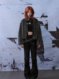 Frustration Garden Thick Insulated Loose Fit Half High Collar Women Grey Pu Cropped Jackets