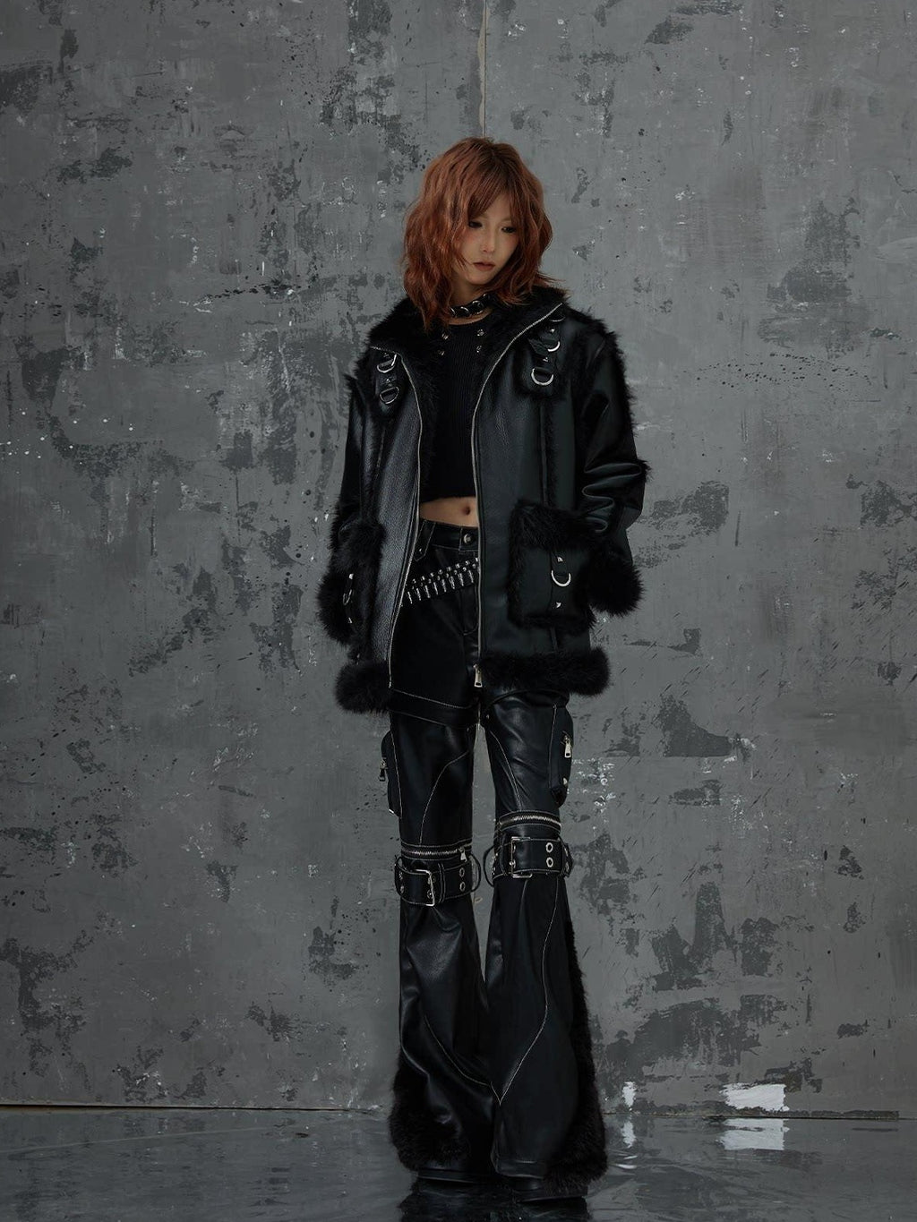 Frustration Garden Thick Warm Original Loose Fit Faux Fur Lined Pu Leather Casual Jackets