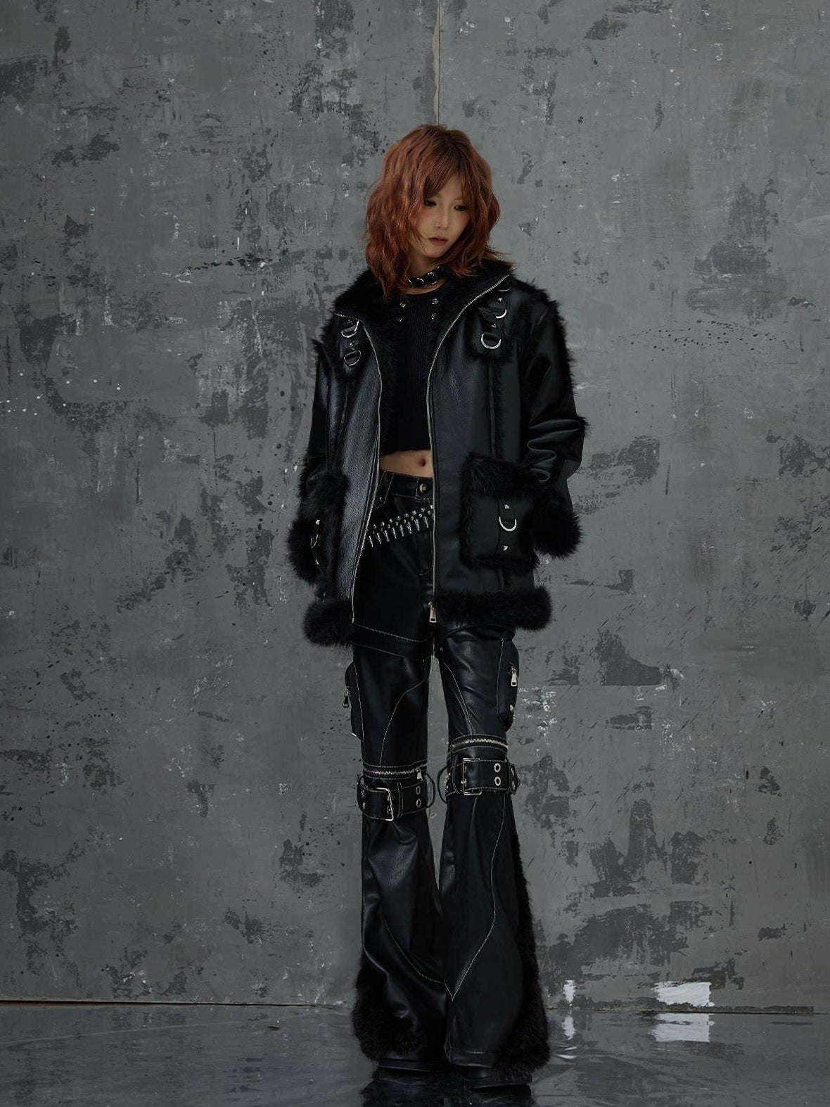 Frustration Garden Thick Warm Original Loose Fit Faux Fur Lined Pu Leather Casual Jackets